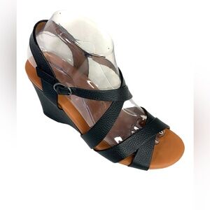 Gentle Souls Black and Tan Wedge Sandals